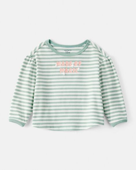 baby girl made of magic' striped long-sleeve top - green