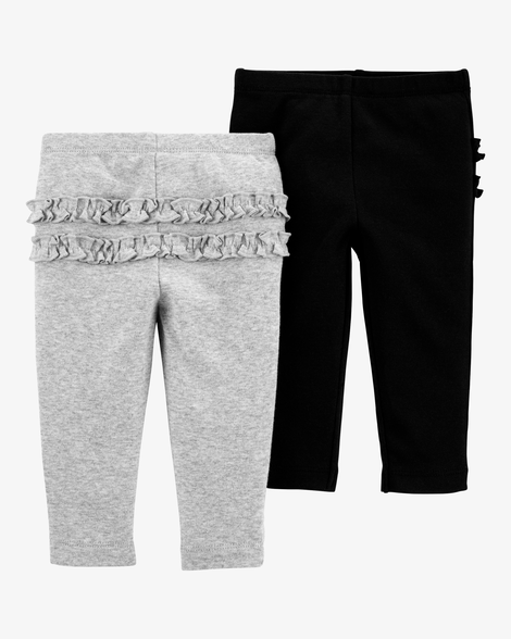 baby girl 2-pack ruffle-detail cotton pants - grey/black