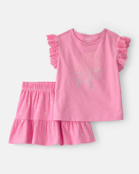 toddler girl 2-piece floral top & skort set - pink