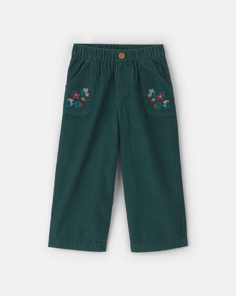 toddler girl floral corduroy wide-leg pants - green