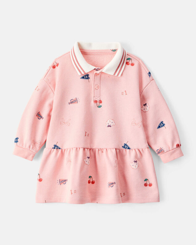 Product image 1 of Baby Girl Art Print Collared Long-Sleeve Dress - Pink
