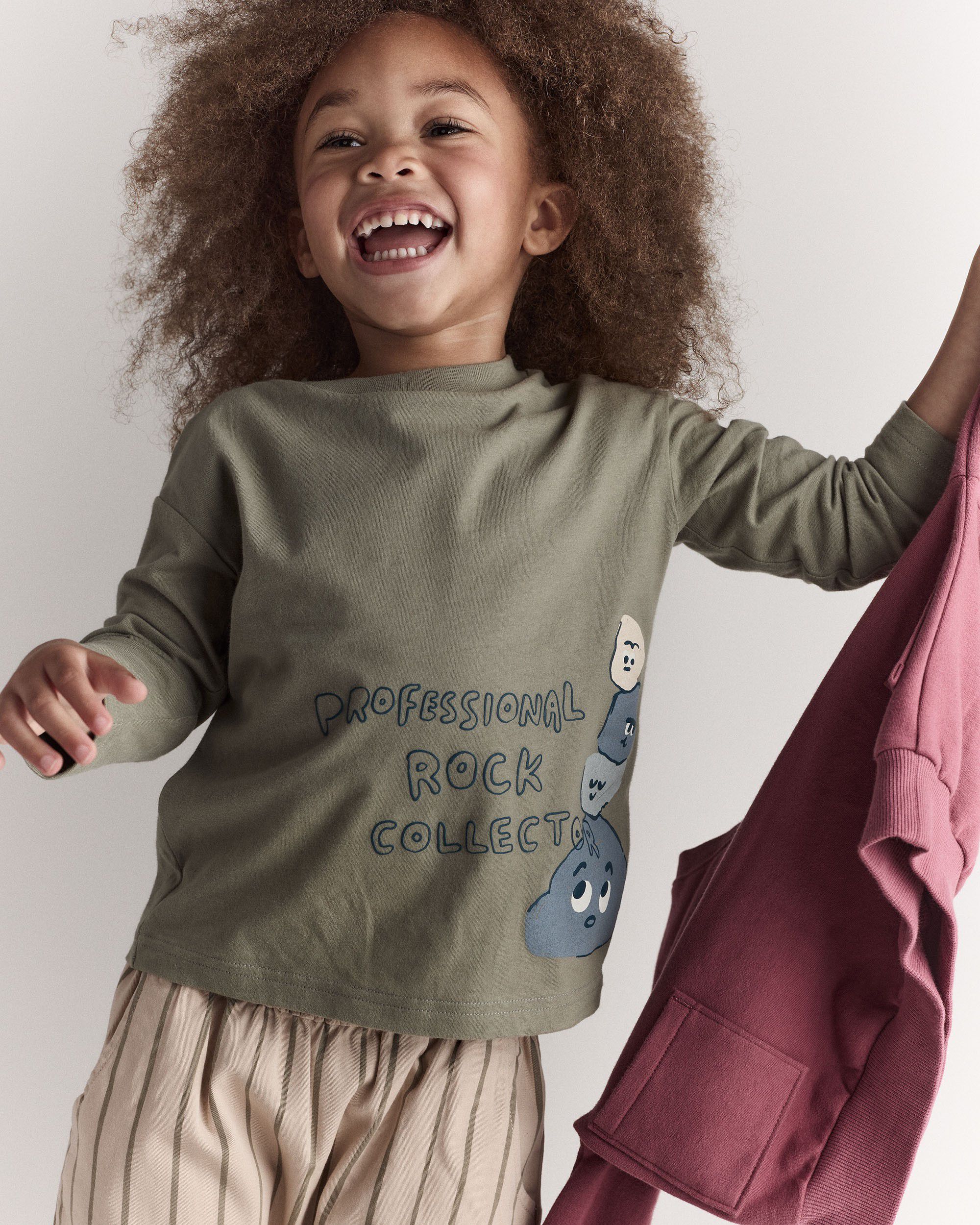 Toddler 'Rock Collector' Long-Sleeve Relaxed Graphic Tee - Olive