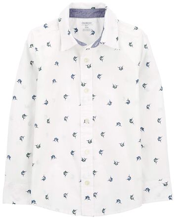 Kid Fish Print Button-Front Shirt