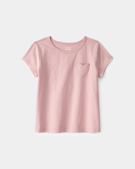 toddler girl heart pocket top - pink