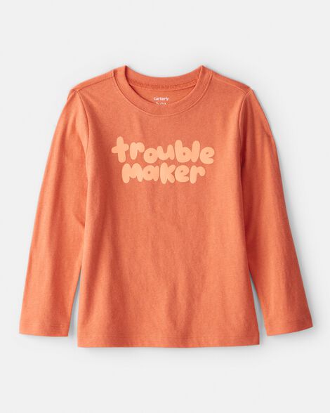 toddler boy troublemaker long-sleeve graphic tee - orange