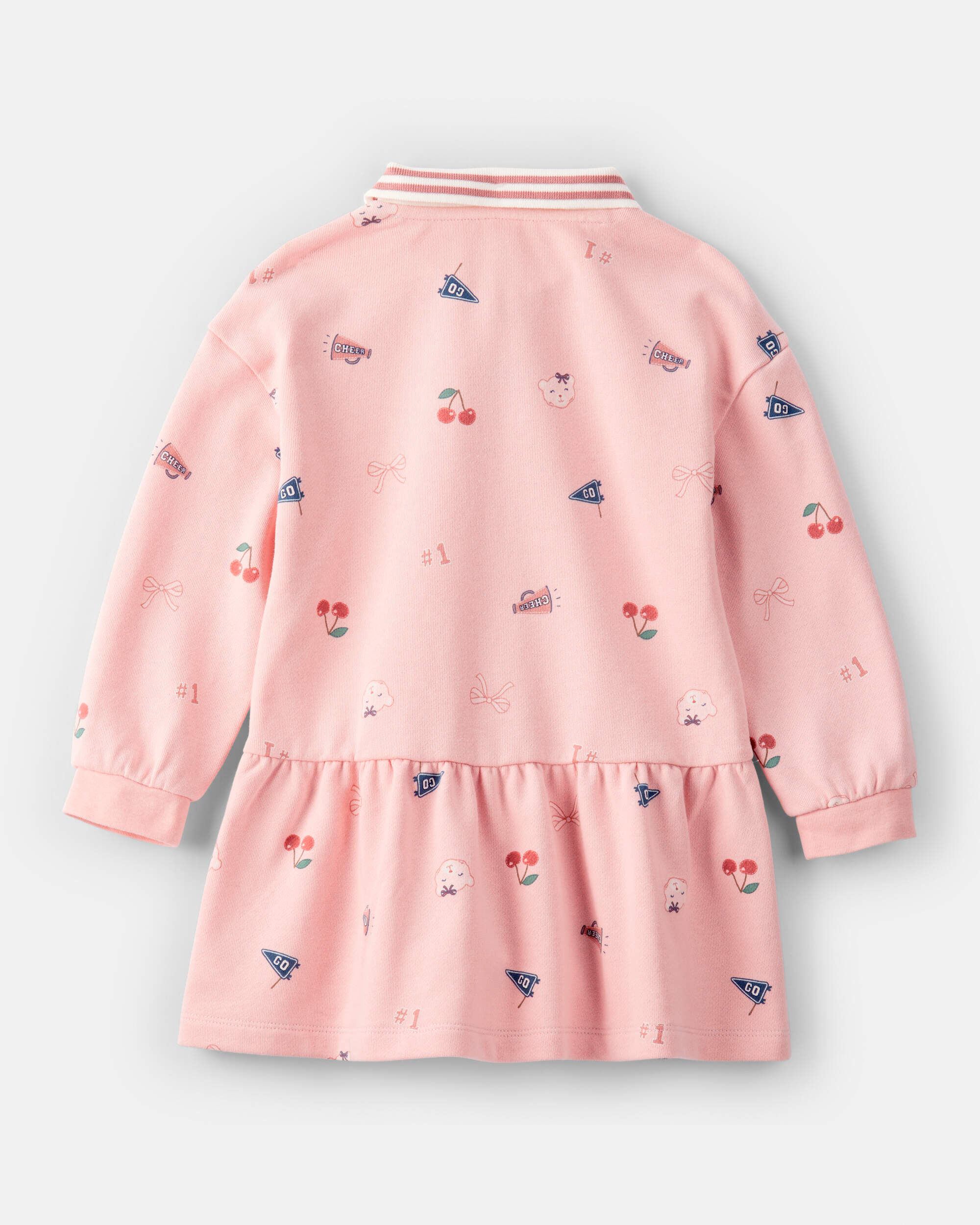 Toddler Girl Art Print Collared Long-Sleeve Dress - Pink