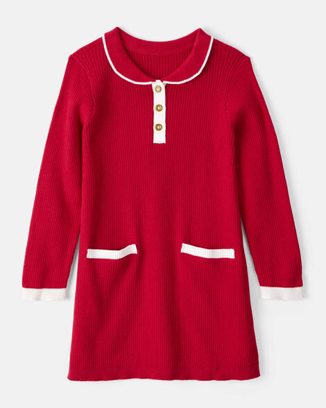 toddler girl cotton long-sleeve occasion dress - red