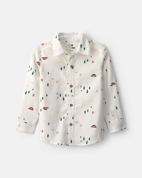 toddler boy winter long-sleeve button-down shirt - cream