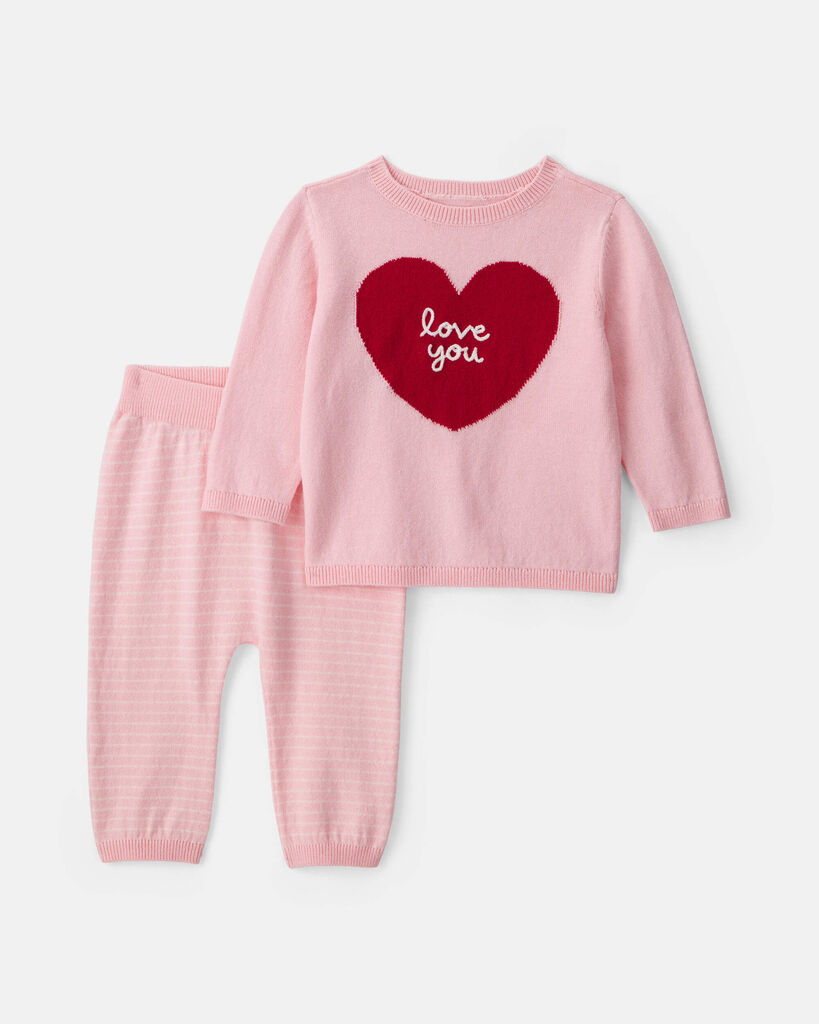 Carter's baby girl 2-piece valentine's day long-sleeve top & pant set 12M Pink/Red