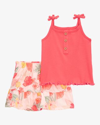 Product image 1 of Baby 2-Piece Ribbed Tank & Floral Pull-On Skort Set - Pink