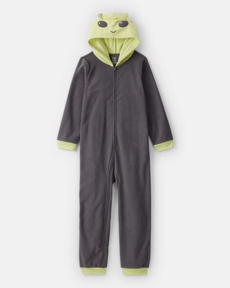 boys alien fleece hooded zip-up 1-piece pajama jumpsuit - grey