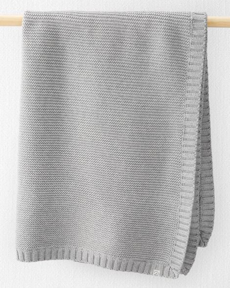 Baby Organic Cotton Signature Stitch Blanket in Heather Grey