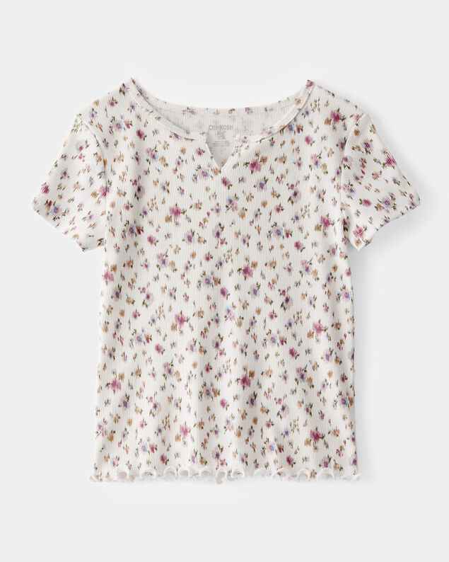 Product image 1 of Girls Ribbed Floral Print Short-Sleeve Shirt - Cream