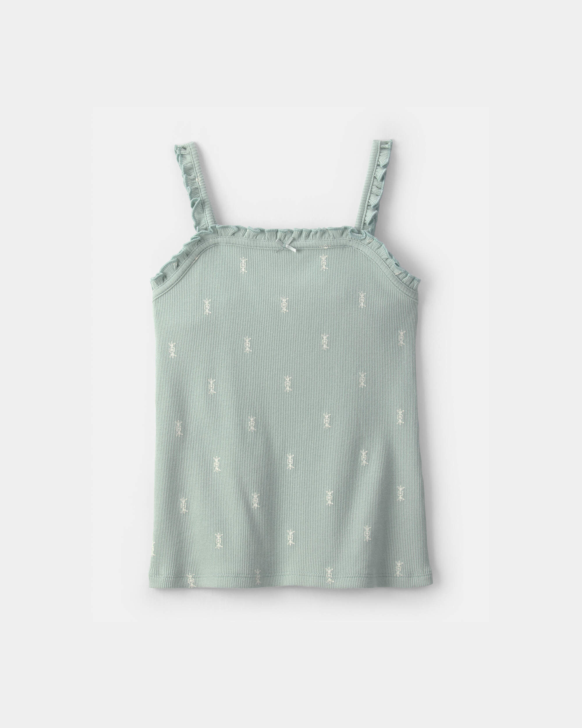 OshKosh Bgosh Girls Floral Ribbed Ruffle Tank 10 Green 18$