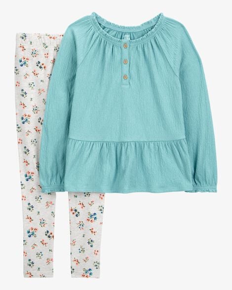 Product image 1 of Kid 2-Piece Gauze Peplum Top & Floral Legging Set