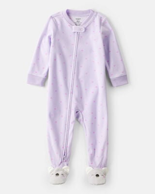 Baby Girl Dinosaur Print DreamPlush Snug Fit Long-Sleeve 2-Way Zip 1-Piece Pajamas - Pink