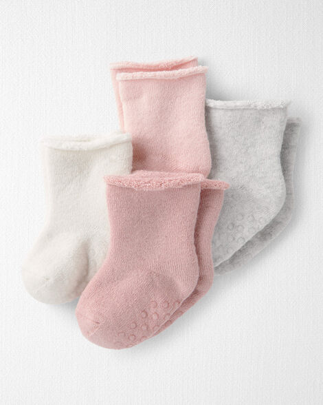 Baby Girl 4-Pack Slip Resistant Socks Made with Organic Cotton