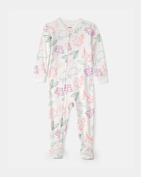 baby girl floral 100% cotton snug fit 1-piece pajama set - white