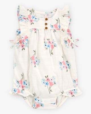 Product image 1 of Baby Floral Linen Look-alike Bubble Romper-Ivory