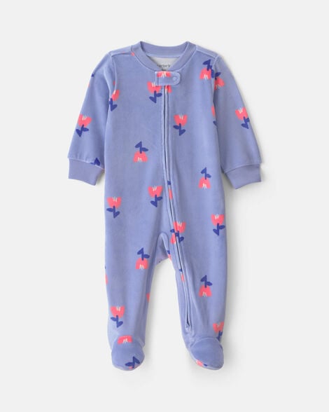 baby girl tulip 2-way zip dreamplush sleep & play pajamas - blue