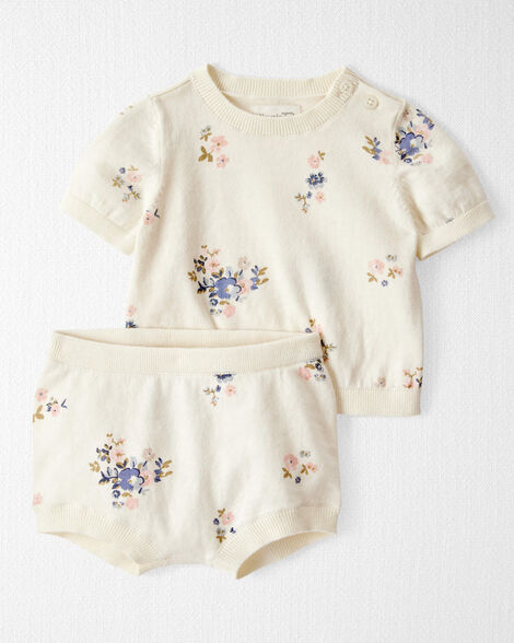 Baby Girl 2-Piece Organic Cotton Sweater Knit Set in Blooming Garden Print