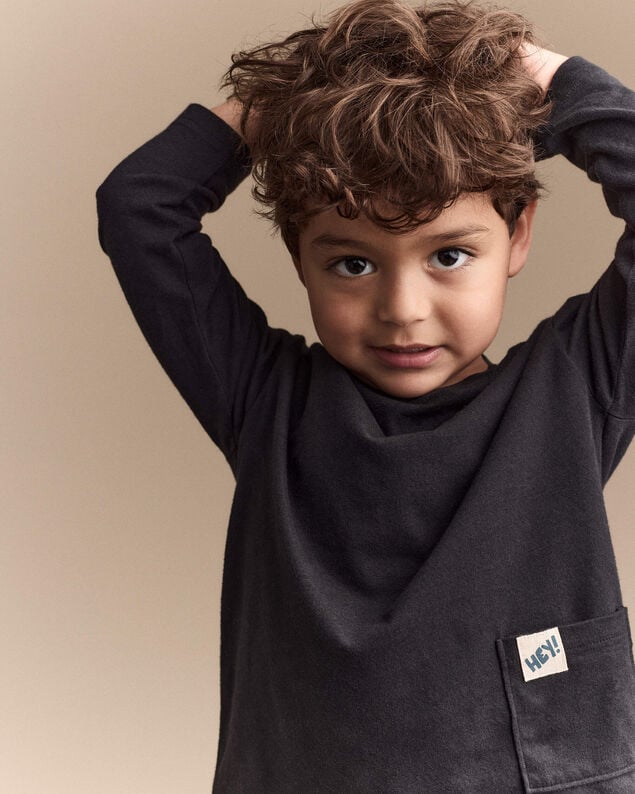 Product image 1 of Toddler 'Hey' Long-Sleeve Pocket Tee - Black