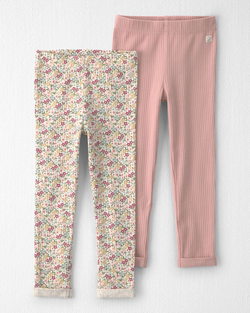 Little Planet Toddler Girl 2-Pack Organic Cotton Leggings 2T Floral, Pink