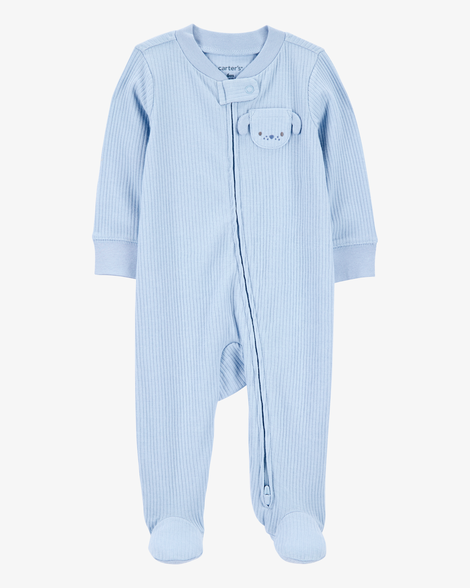baby dog pocket 2-way zip ribbed sleep & play pajamas - blue