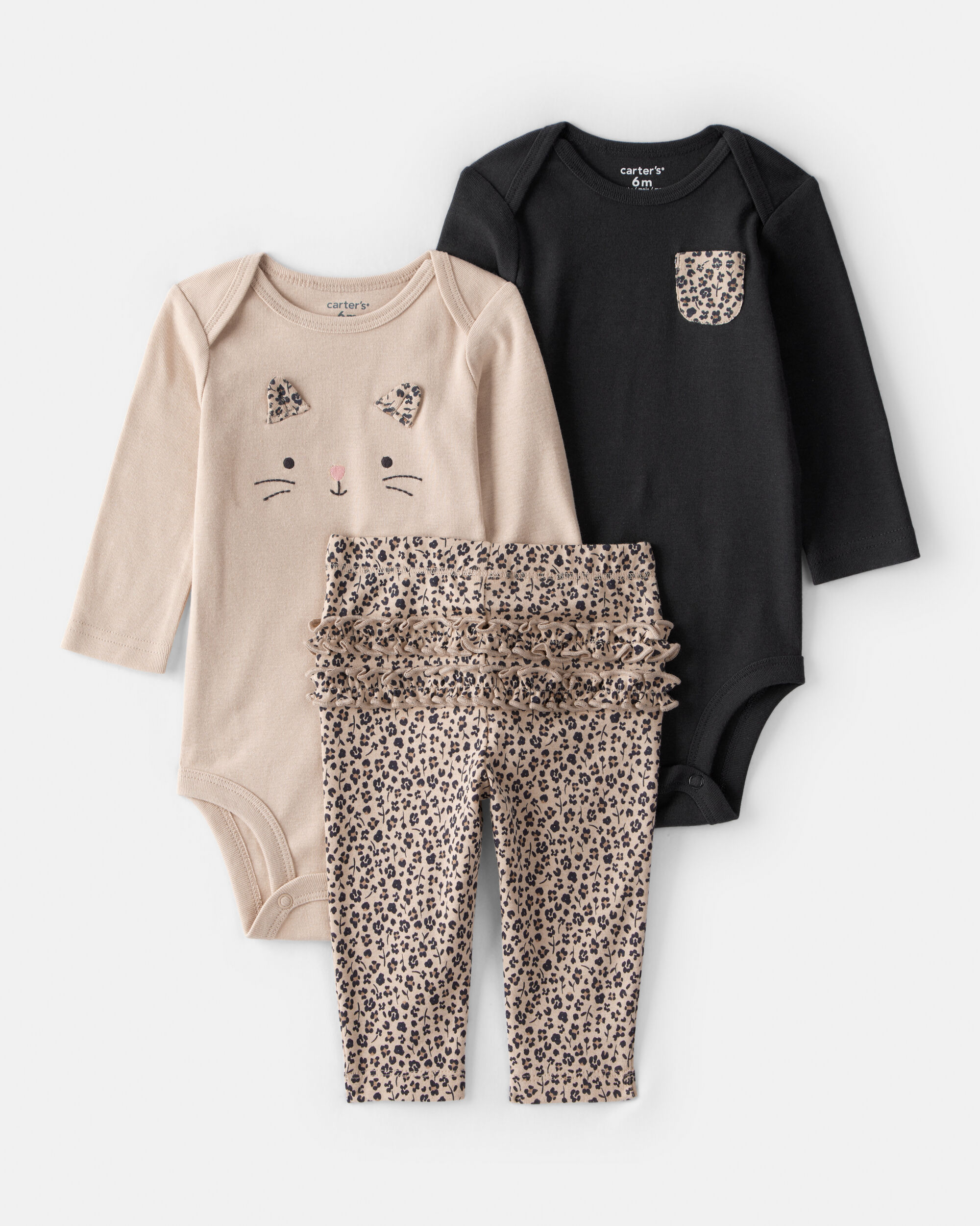 Baby Girl 3-Piece Cheetah Print Long-Sleeve Bodysuit & Pant