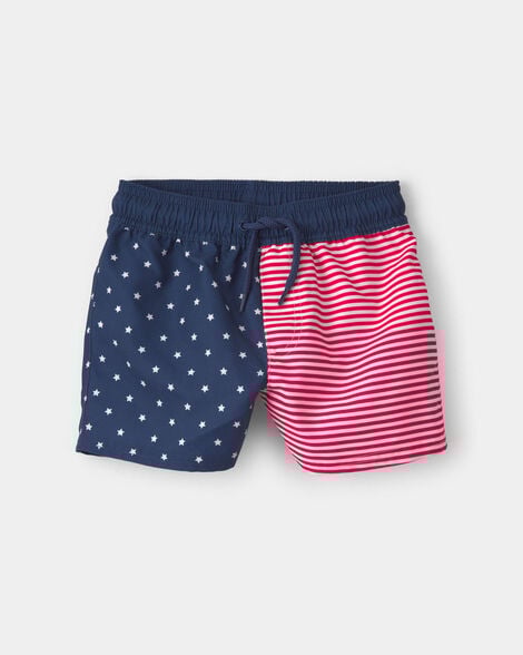 toddler boy american flag swim trunks - red/white/blue