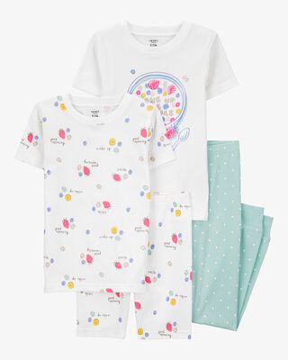 Product image 1 of Kid 4-Piece Breakfast Cereal 100% Snug Fit Cotton Pajamas - Turquoise/White