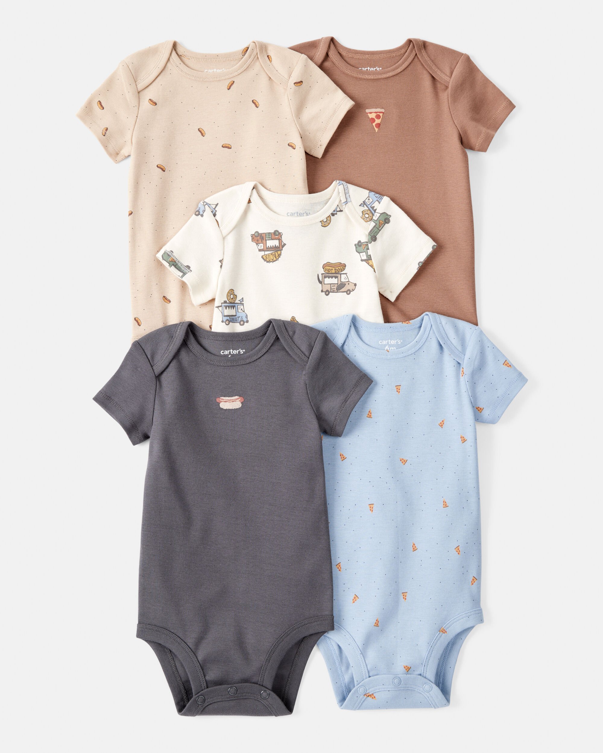 Baby Boy 5-Pack Print Cotton Multipack Bodysuits - Blue/Brown/Green/White