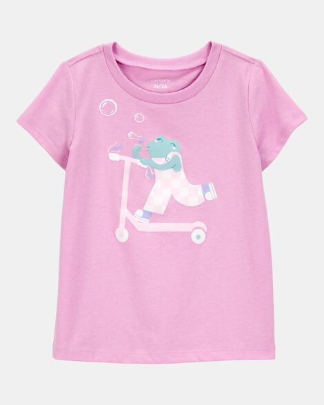 toddler girl scooter frog short-sleeve graphic tee - pink