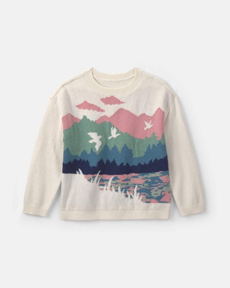 Girls Duck Landscape Sweater - Cream/Green