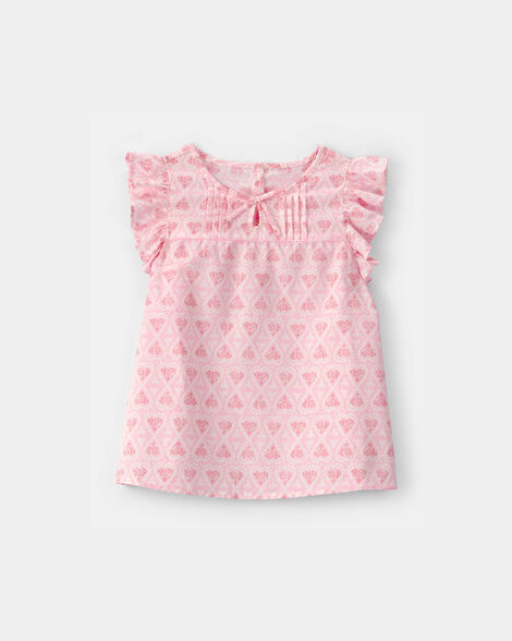 Girls Flutter-Sleeve Heart Top - Pink