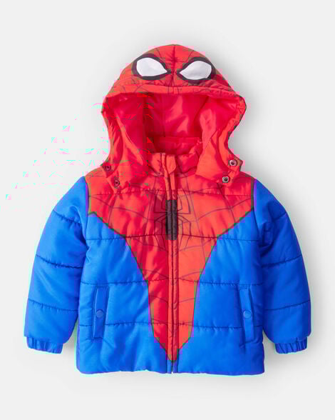 toddler boy ©marvel spider-man hooded heavyweight winter jacket - red/blue