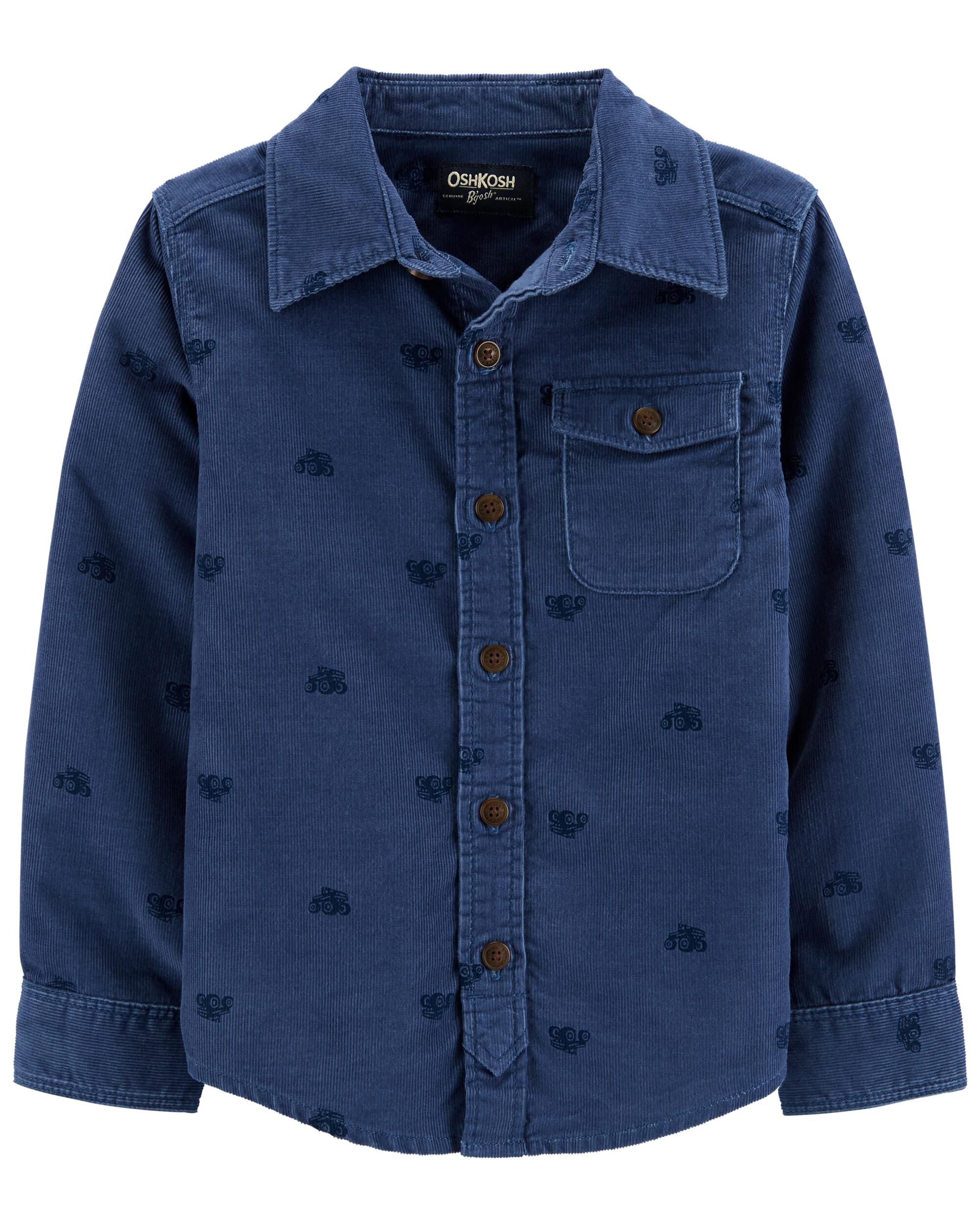 *CLEARANCE* Dirt Bike Print Button-Front Corduroy Shirt