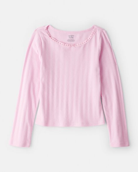 girls pointelle long-sleeve top - pink