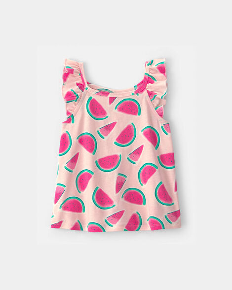 toddler girl watermelon ruffle-sleeve tank top - pink