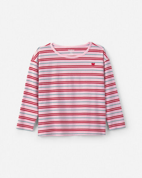 Toddler Girl Heart Striped Valentine's Day Long-Sleeve T-Shirt - Red/Pink
