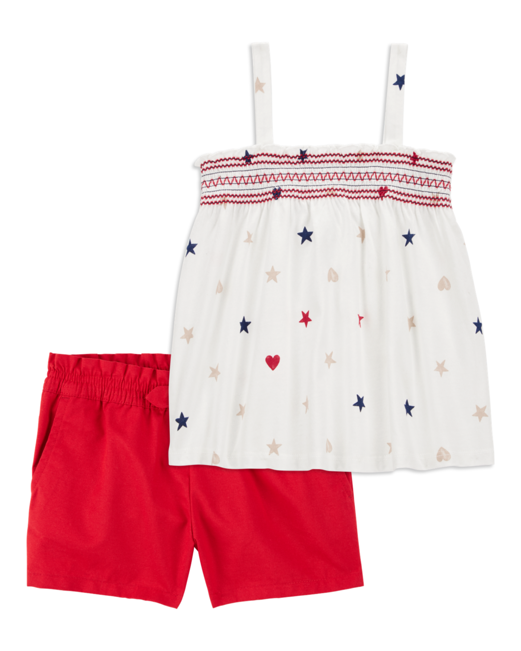 Toddler 2-Piece 4th Of July Cotton Tank & Twill Bow Shorts Set - White/Red