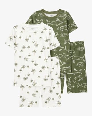 Product image 1 of Kid Fish Print Snug Fit Cotton 4-Piece Pajamas