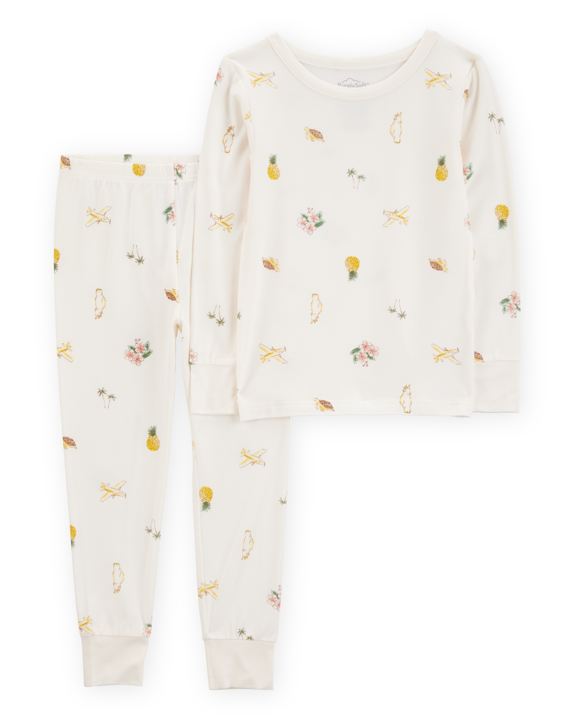 Toddler Tropical Print PurelySoft 2-Piece Pajamas - Ivory