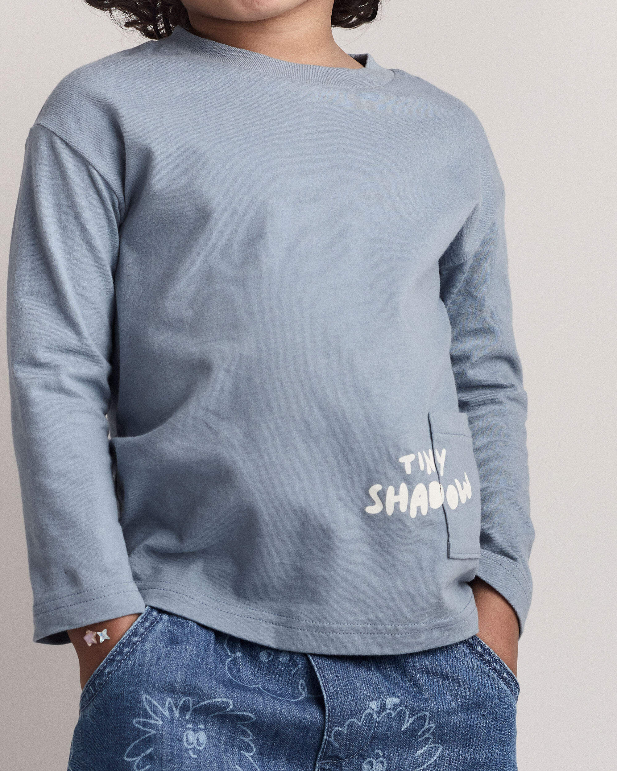 Toddler 'Tiny Shadow' Long-Sleeve Pocket Graphic Tee - Blue