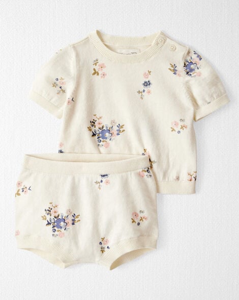 Baby Girl 2-Piece Organic Cotton Sweater Knit Set in Blooming Garden Print