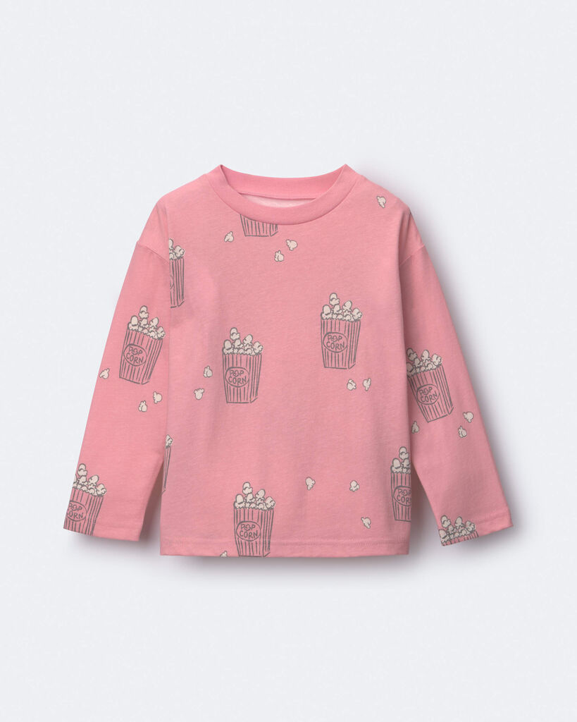Otter Avenue Toddler Girl Long-Sleeve Relaxed Graphic Tee in Popcorn Print 12M Light Pink