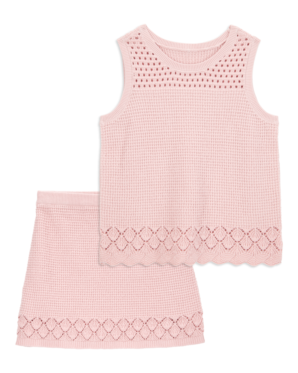 Kid 2-Piece Pointelle Sweater Crochet Knit Tank & Skirt Set