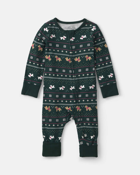 baby fair isle purelysoft™ 2-way zip sleep & play pajamas - green