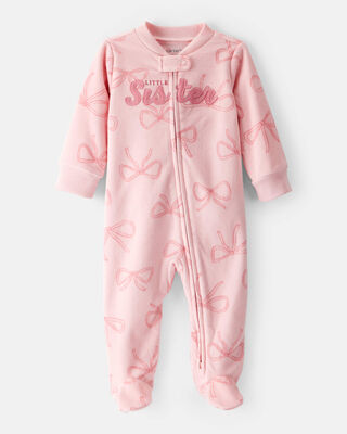Product image 1 of Baby Girl Bow Print Loose Fit Long-Sleeve Sleep & Play - Pink