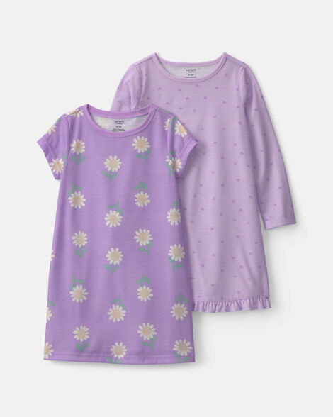 girls 2-pack floral night gowns - purple